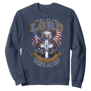 Christian Soldier Sweatshirt Army Of The Lord Thou Therefore Endure Hardness As A Good Soldier TS11 Navy Print Your Wear