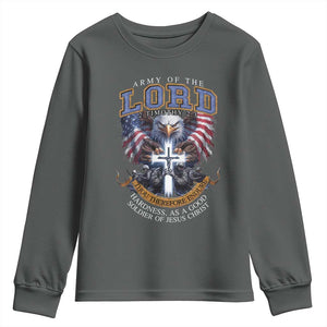Christian Soldier Youth Sweatshirt Army Of The Lord Thou Therefore Endure Hardness As A Good Soldier TS11 Dark Heather Print Your Wear