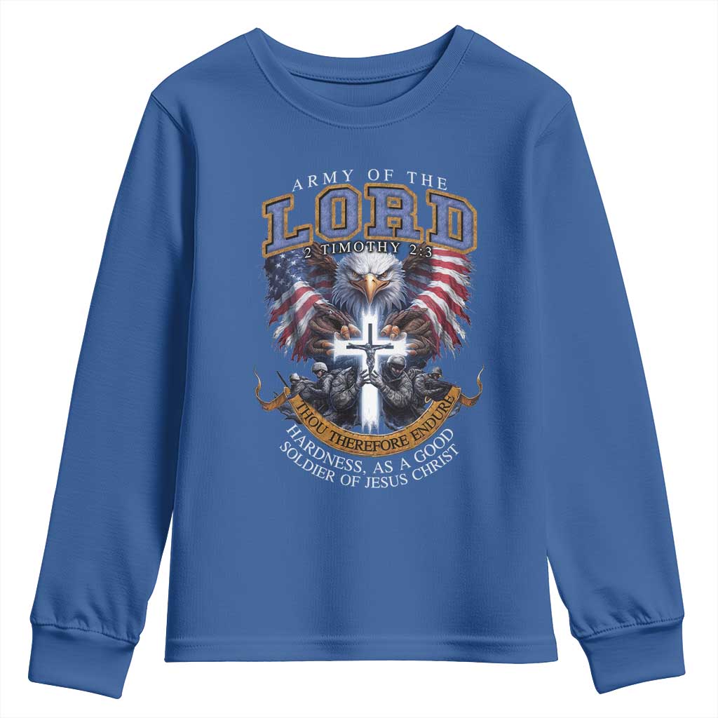 Christian Soldier Youth Sweatshirt Army Of The Lord Thou Therefore Endure Hardness As A Good Soldier TS11 Royal Blue Print Your Wear
