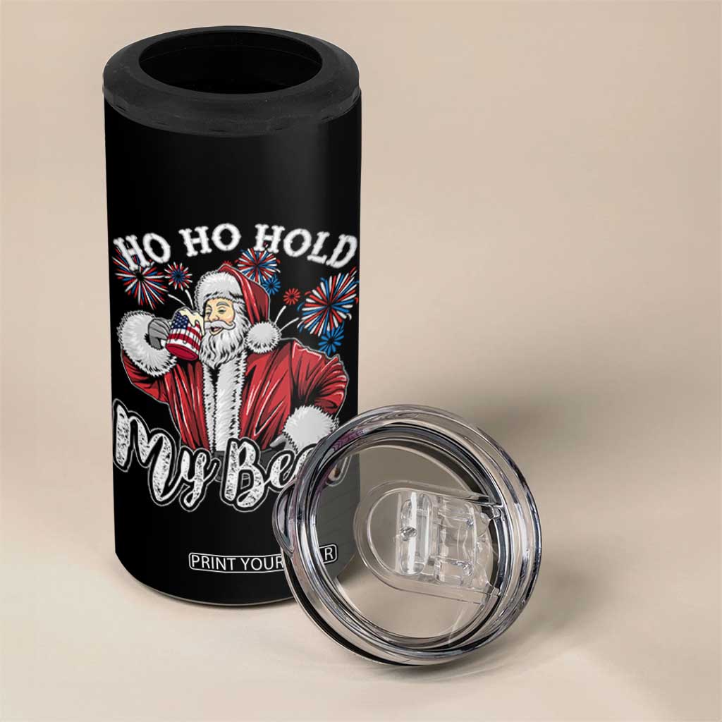 Christmas In July 4 in 1 Can Cooler Tumbler Ho Ho Hold My Beer Summer Santa USA Flag 4th Of July TS11 Print Your Wear