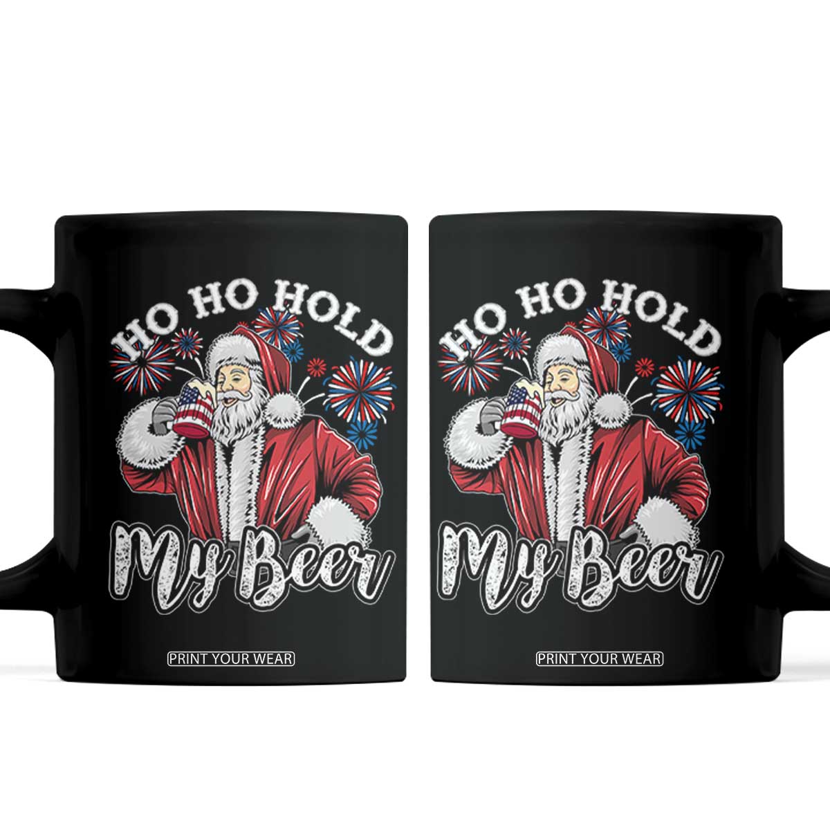 Christmas In July Coffee Mug Ho Ho Hold My Beer Summer Santa USA Flag 4th Of July TS11 Black Print Your Wear