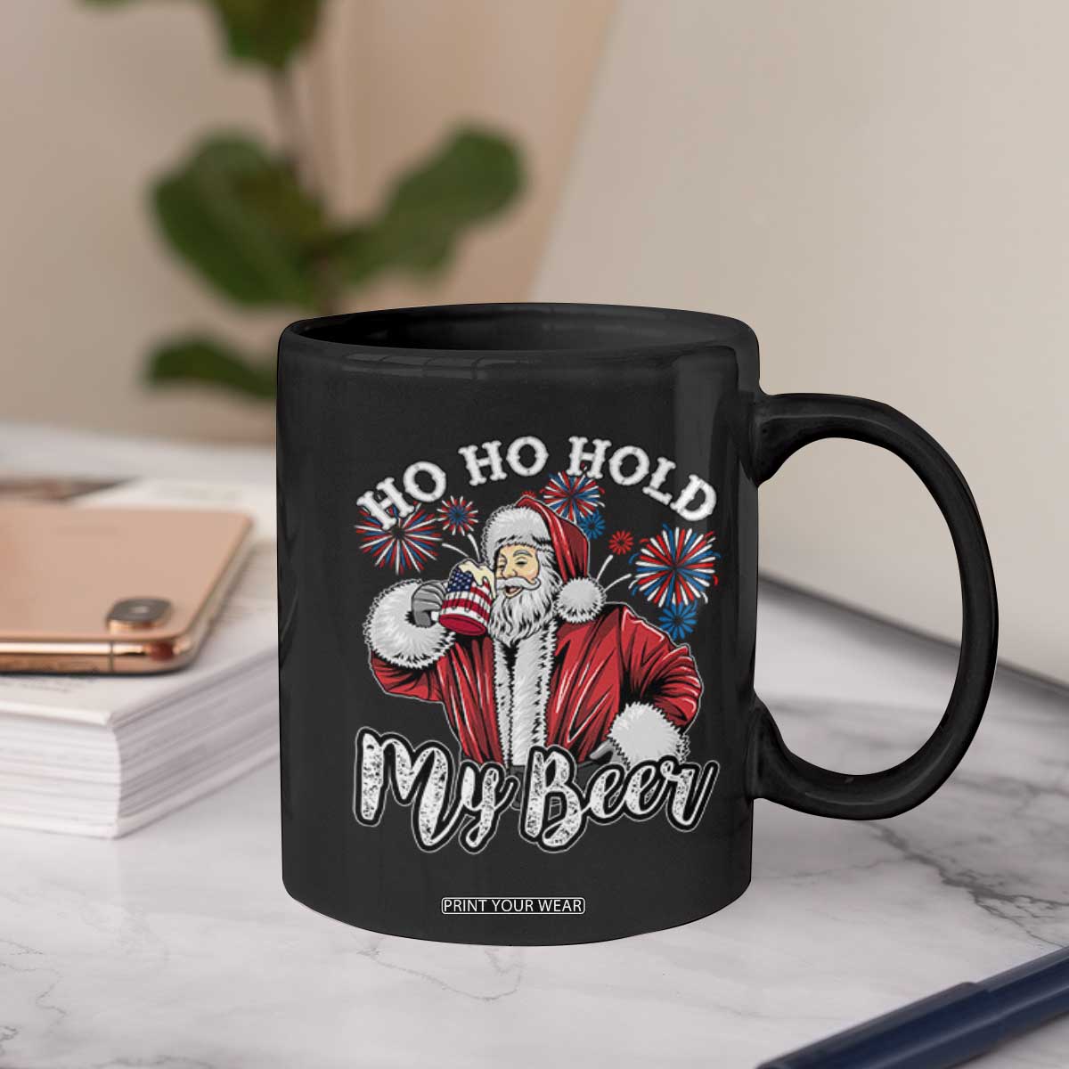 Christmas In July Coffee Mug Ho Ho Hold My Beer Summer Santa USA Flag 4th Of July TS11 Print Your Wear