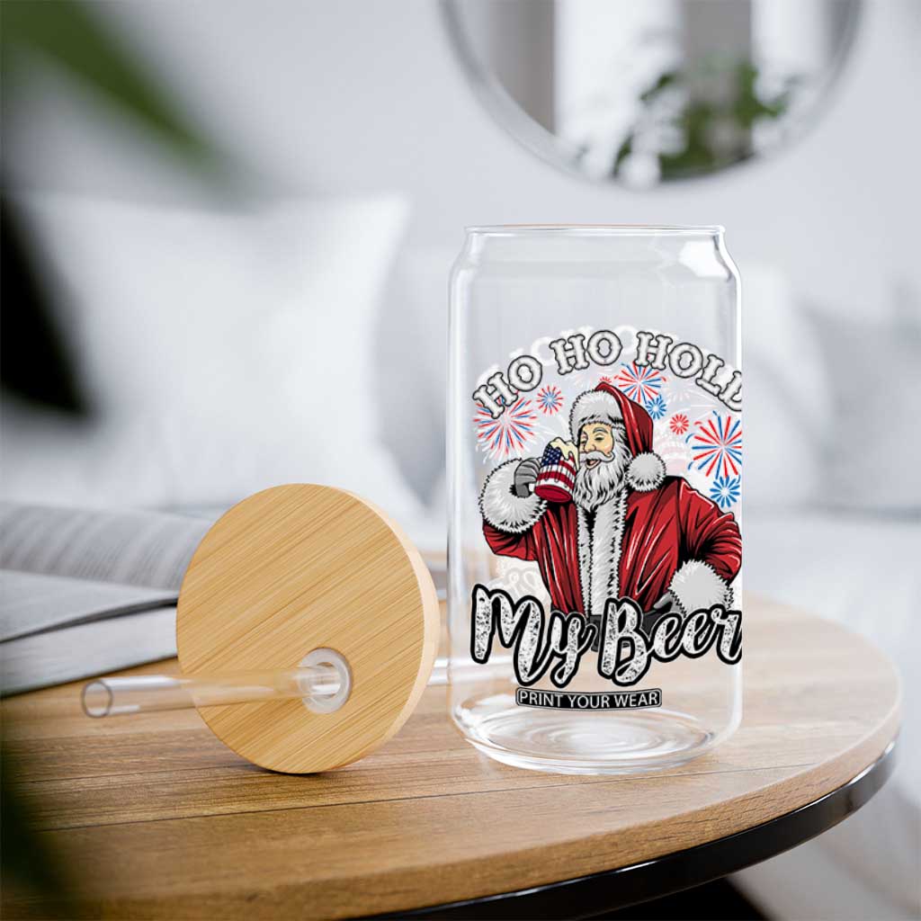 Christmas In July Glass Can Ho Ho Hold My Beer Summer Santa USA Flag 4th Of July TS11 Print Your Wear