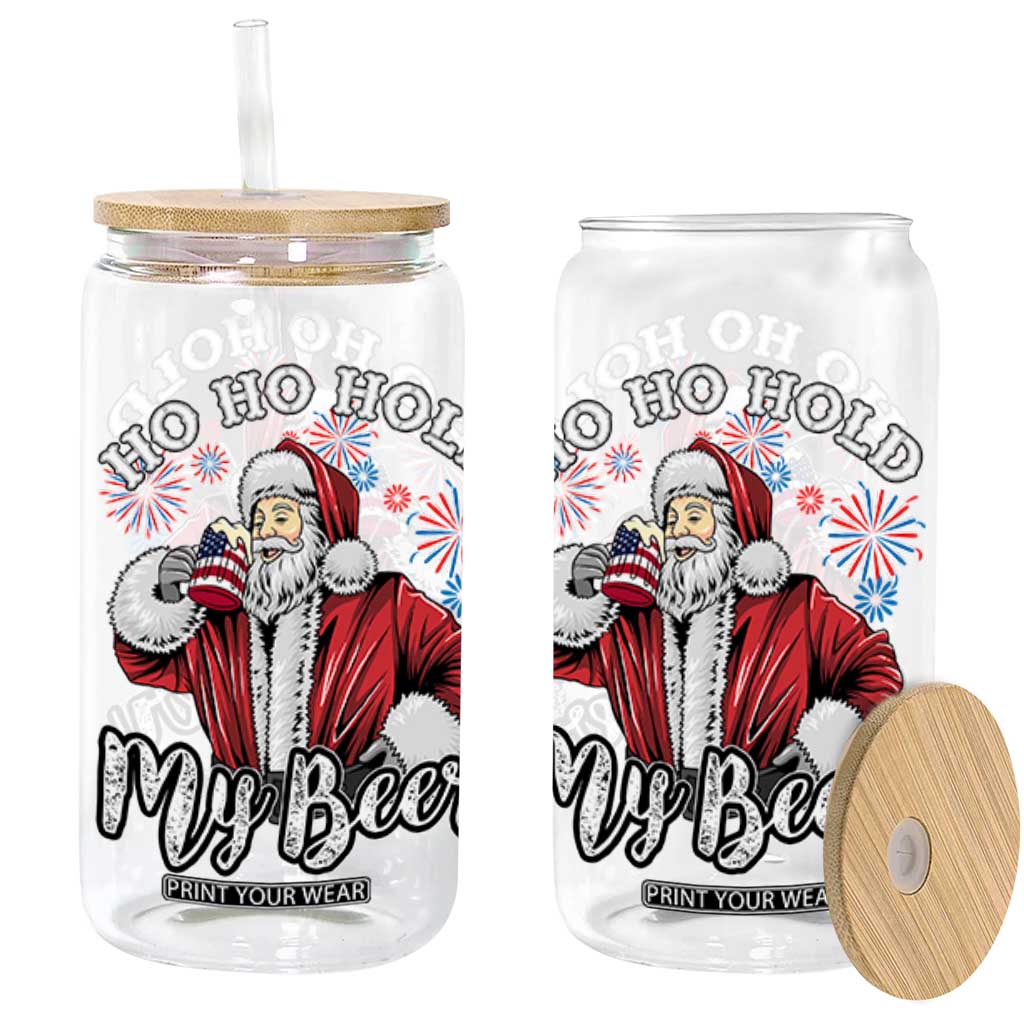 Christmas In July Glass Can Ho Ho Hold My Beer Summer Santa USA Flag 4th Of July TS11 Black Print Your Wear