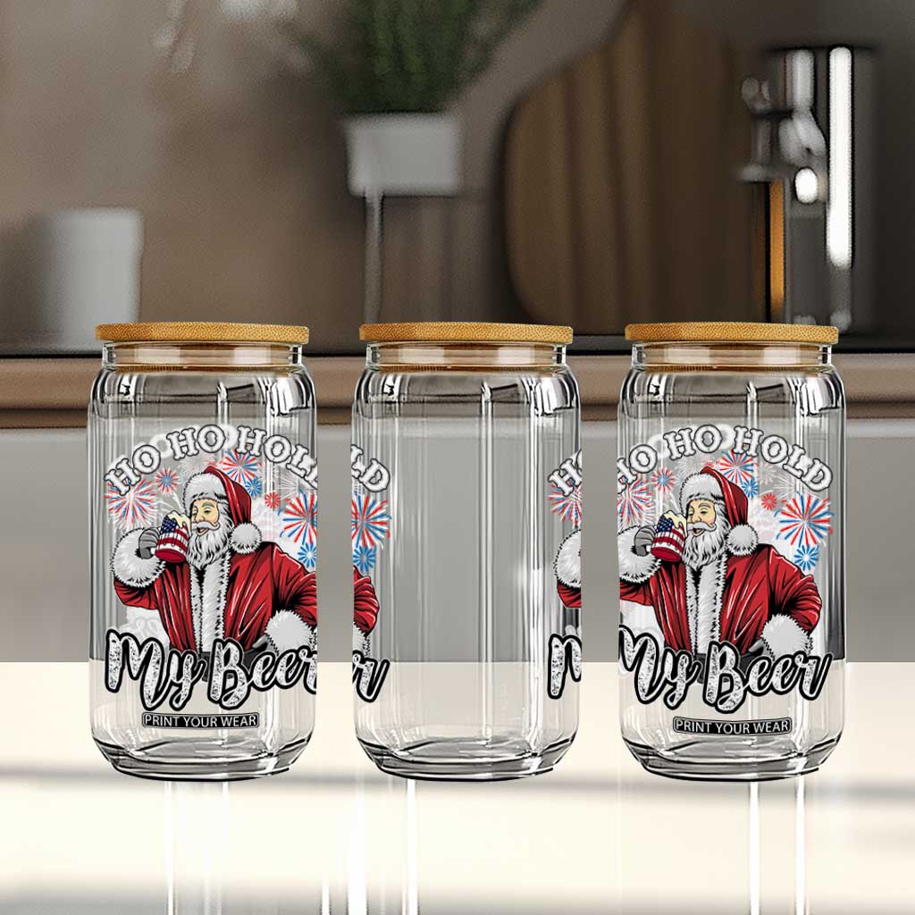 Christmas In July Glass Can Ho Ho Hold My Beer Summer Santa USA Flag 4th Of July TS11 Print Your Wear