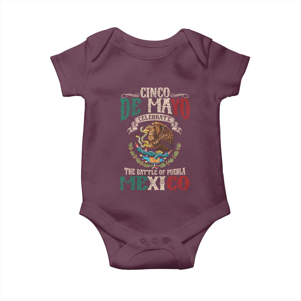 Cinco De Mayo Celebrate The Battle Of Puebla Mexico Baby Onesie Vintage Mexican Flag TS11 Maroon Print Your Wear