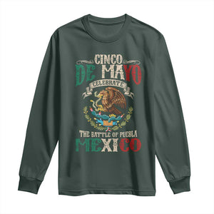 Cinco De Mayo Celebrate The Battle Of Puebla Mexico Long Sleeve Shirt Vintage Mexican Flag TS11 Dark Forest Green Print Your Wear