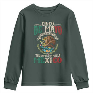 Cinco De Mayo Celebrate The Battle Of Puebla Mexico Youth Sweatshirt Vintage Mexican Flag TS11 Dark Forest Green Print Your Wear