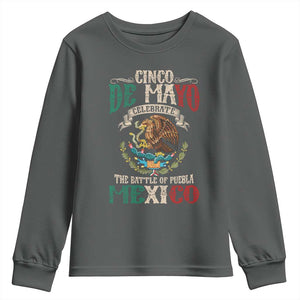 Cinco De Mayo Celebrate The Battle Of Puebla Mexico Youth Sweatshirt Vintage Mexican Flag TS11 Dark Heather Print Your Wear