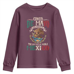 Cinco De Mayo Celebrate The Battle Of Puebla Mexico Youth Sweatshirt Vintage Mexican Flag TS11 Maroon Print Your Wear