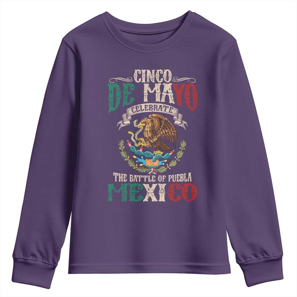 Cinco De Mayo Celebrate The Battle Of Puebla Mexico Youth Sweatshirt Vintage Mexican Flag TS11 Purple Print Your Wear