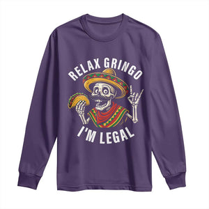 Cinco De Mayo Skeleton Long Sleeve Shirt Relax Gringo I'm Legal Poncho TS02 Purple Print Your Wear