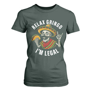 Cinco De Mayo Skeleton T Shirt For Women Relax Gringo I'm Legal Poncho TS02 Dark Forest Green Print Your Wear