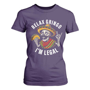 Cinco De Mayo Skeleton T Shirt For Women Relax Gringo I'm Legal Poncho TS02 Purple Print Your Wear