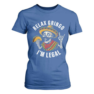 Cinco De Mayo Skeleton T Shirt For Women Relax Gringo I'm Legal Poncho TS02 Royal Blue Print Your Wear