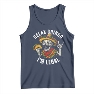 Cinco De Mayo Skeleton Tank Top Relax Gringo I'm Legal Poncho TS02 Navy Print Your Wear