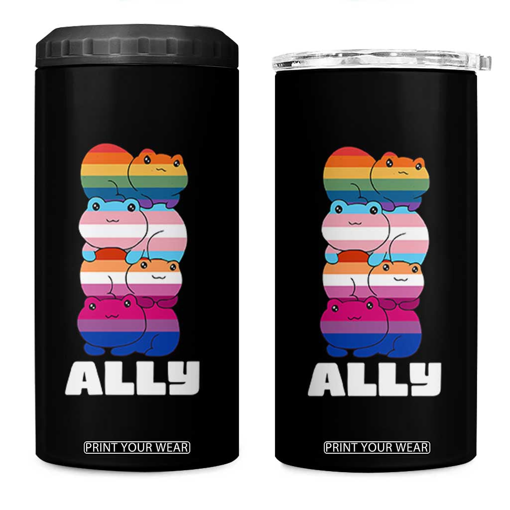 Colorful LGBTQ+ Ally Frogs Stack 4 in 1 Can Cooler Tumbler Kawaii Gay Pride Support TS02 One Size: 16 oz Black Print Your Wear
