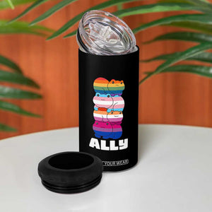 Colorful LGBTQ+ Ally Frogs Stack 4 in 1 Can Cooler Tumbler Kawaii Gay Pride Support TS02 Print Your Wear