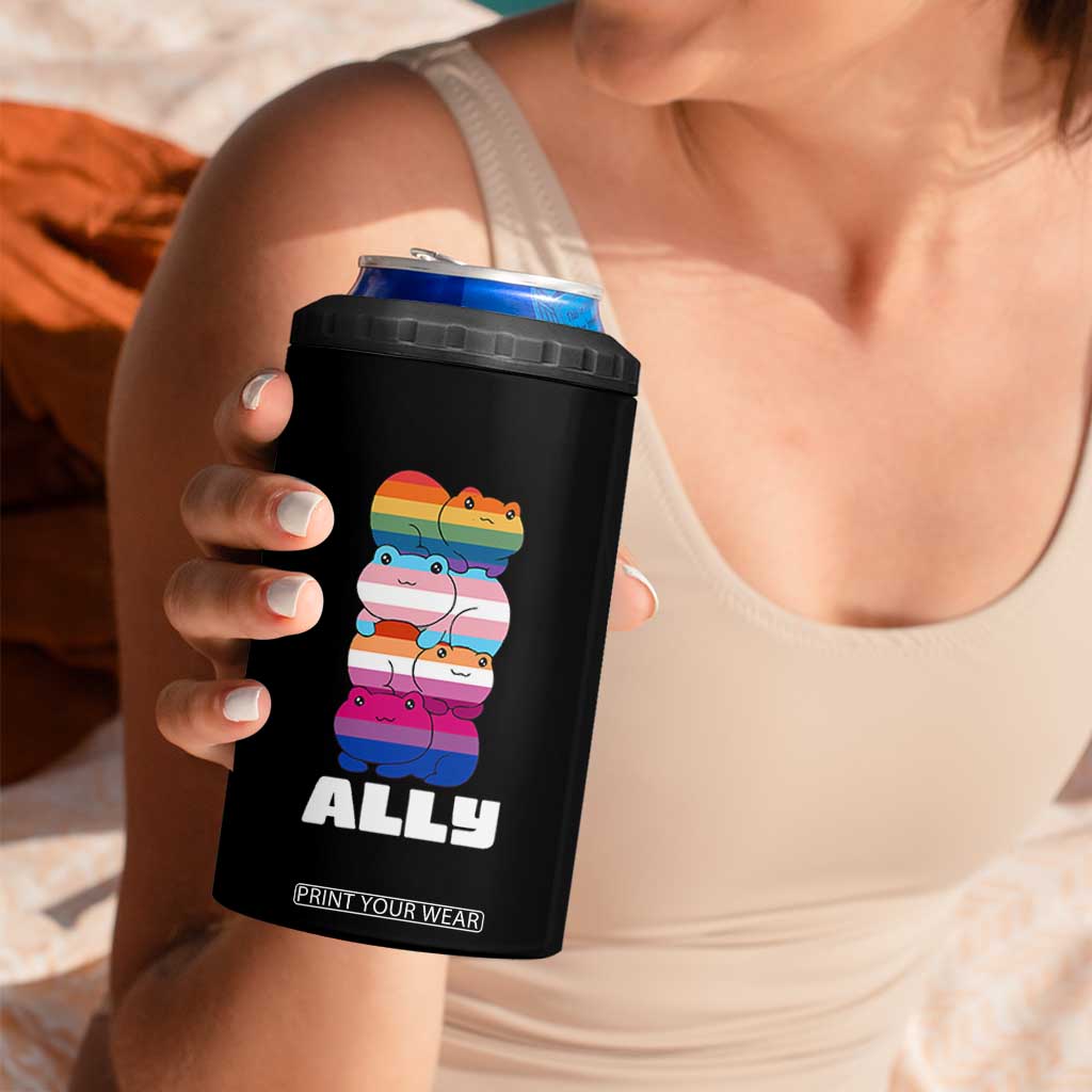 Colorful LGBTQ+ Ally Frogs Stack 4 in 1 Can Cooler Tumbler Kawaii Gay Pride Support TS02 Print Your Wear