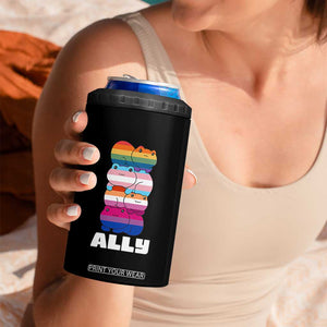 Colorful LGBTQ+ Ally Frogs Stack 4 in 1 Can Cooler Tumbler Kawaii Gay Pride Support TS02 Print Your Wear