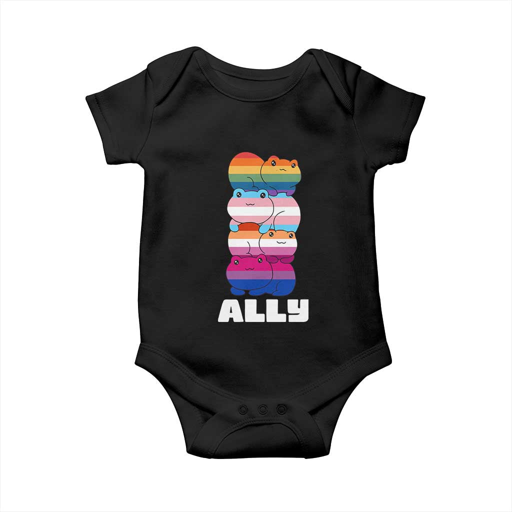 Colorful LGBTQ+ Ally Frogs Stack Baby Onesie Kawaii Gay Pride Support TS02 Black Print Your Wear