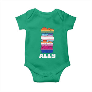 Colorful LGBTQ+ Ally Frogs Stack Baby Onesie Kawaii Gay Pride Support TS02 Irish Green Print Your Wear