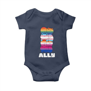 Colorful LGBTQ+ Ally Frogs Stack Baby Onesie Kawaii Gay Pride Support TS02 Navy Print Your Wear