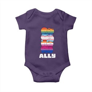 Colorful LGBTQ+ Ally Frogs Stack Baby Onesie Kawaii Gay Pride Support TS02 Purple Print Your Wear