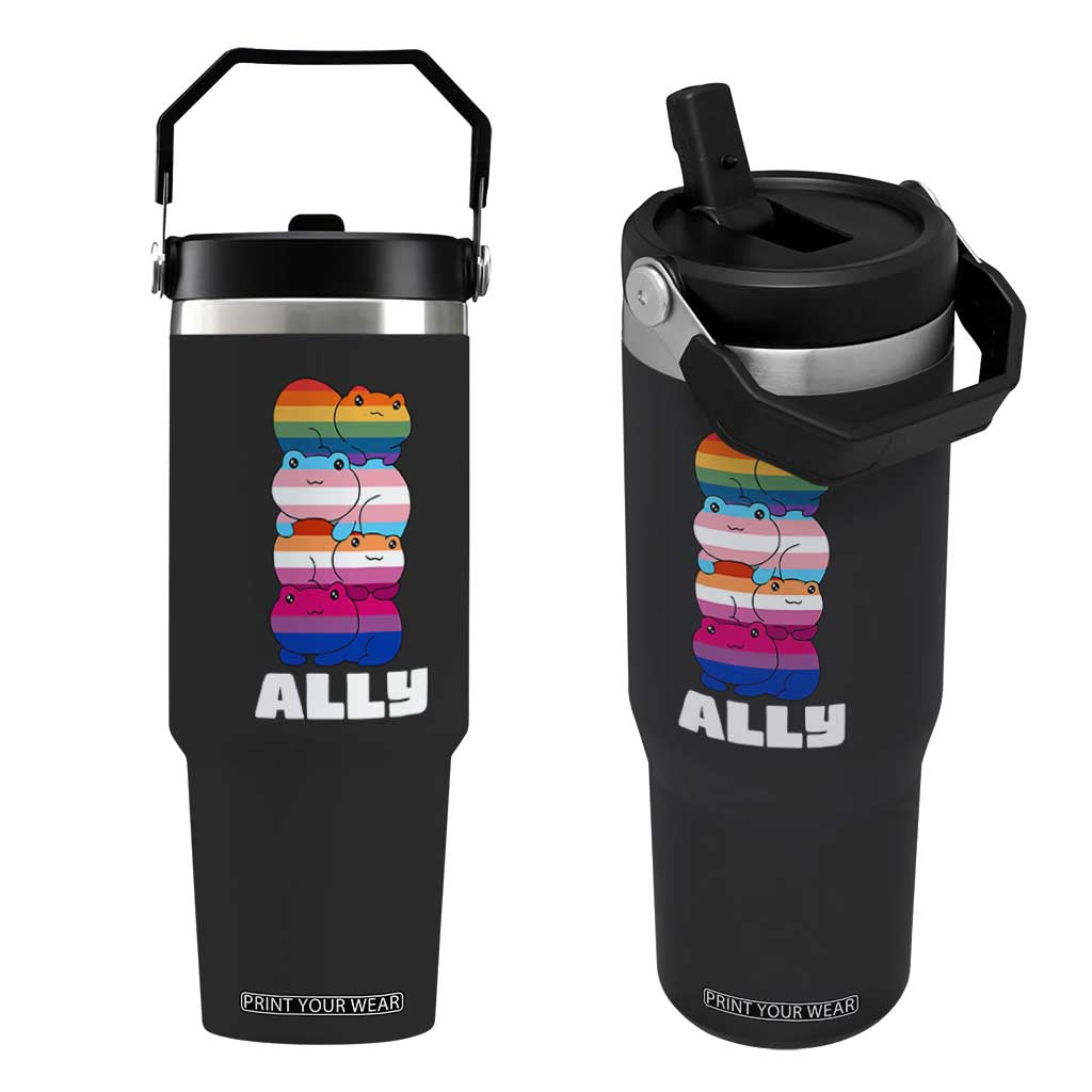 Colorful LGBTQ+ Ally Frogs Stack Flip Straw Tumbler Kawaii Gay Pride Support TS02 One Size: 30 oz Black Print Your Wear