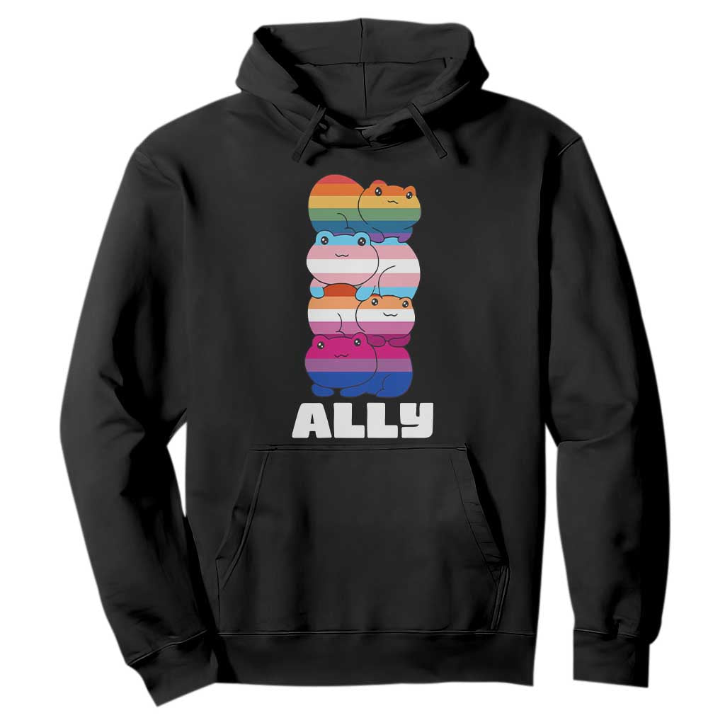 Colorful LGBTQ+ Ally Frogs Stack Hoodie Kawaii Gay Pride Support TS02 Black Print Your Wear
