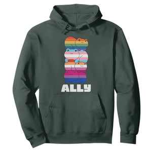 Colorful LGBTQ+ Ally Frogs Stack Hoodie Kawaii Gay Pride Support TS02 Dark Forest Green Print Your Wear