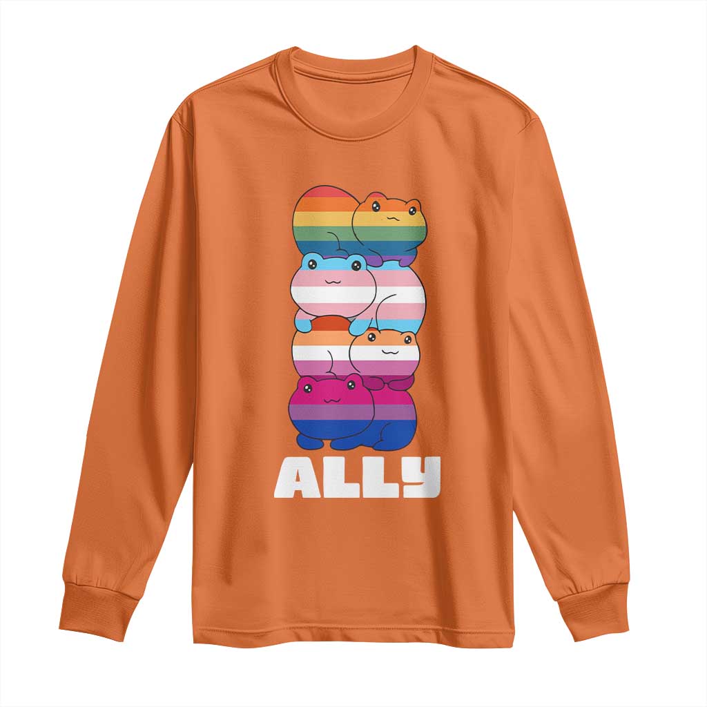 Colorful LGBTQ+ Ally Frogs Stack Long Sleeve Shirt Kawaii Gay Pride Support TS02 Orange Print Your Wear