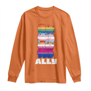 Colorful LGBTQ+ Ally Frogs Stack Long Sleeve Shirt Kawaii Gay Pride Support TS02 Orange Print Your Wear
