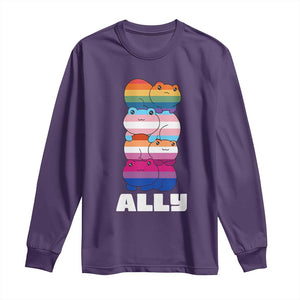 Colorful LGBTQ+ Ally Frogs Stack Long Sleeve Shirt Kawaii Gay Pride Support TS02 Purple Print Your Wear