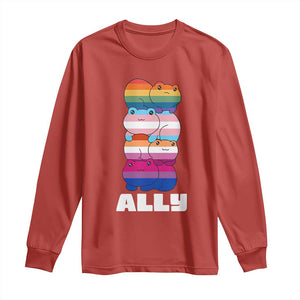 Colorful LGBTQ+ Ally Frogs Stack Long Sleeve Shirt Kawaii Gay Pride Support TS02 Red Print Your Wear