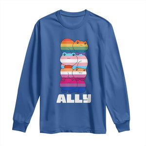 Colorful LGBTQ+ Ally Frogs Stack Long Sleeve Shirt Kawaii Gay Pride Support TS02 Royal Blue Print Your Wear