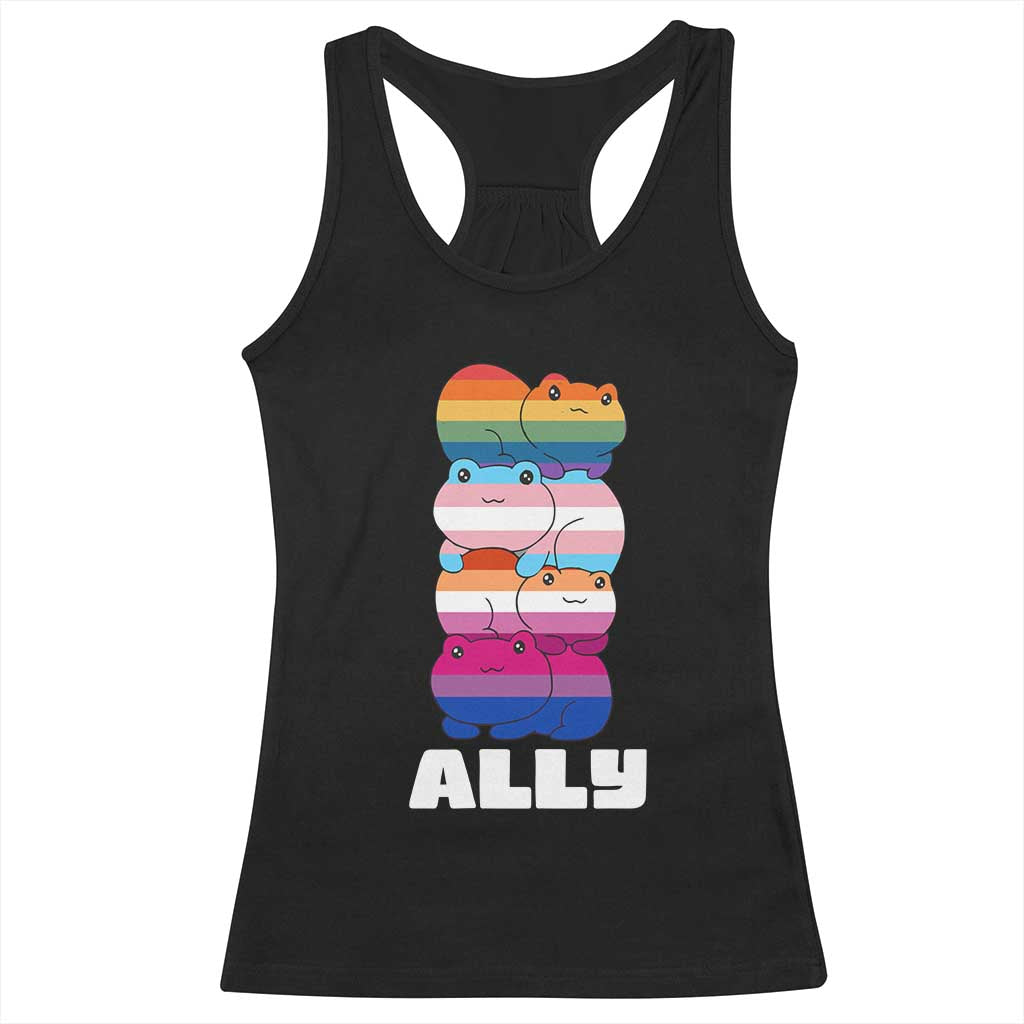 Colorful LGBTQ+ Ally Frogs Stack Racerback Tank Top Kawaii Gay Pride Support TS02 Black Print Your Wear