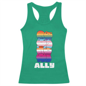Colorful LGBTQ+ Ally Frogs Stack Racerback Tank Top Kawaii Gay Pride Support TS02 Irish Green Print Your Wear