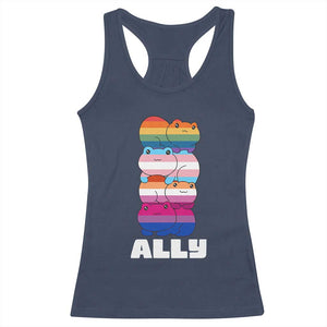 Colorful LGBTQ+ Ally Frogs Stack Racerback Tank Top Kawaii Gay Pride Support TS02 Navy Print Your Wear