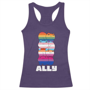 Colorful LGBTQ+ Ally Frogs Stack Racerback Tank Top Kawaii Gay Pride Support TS02 Purple Print Your Wear