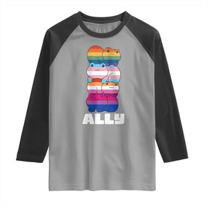 Colorful LGBTQ+ Ally Frogs Stack Raglan Shirt Kawaii Gay Pride Support TS02 Sport Gray Black Print Your Wear