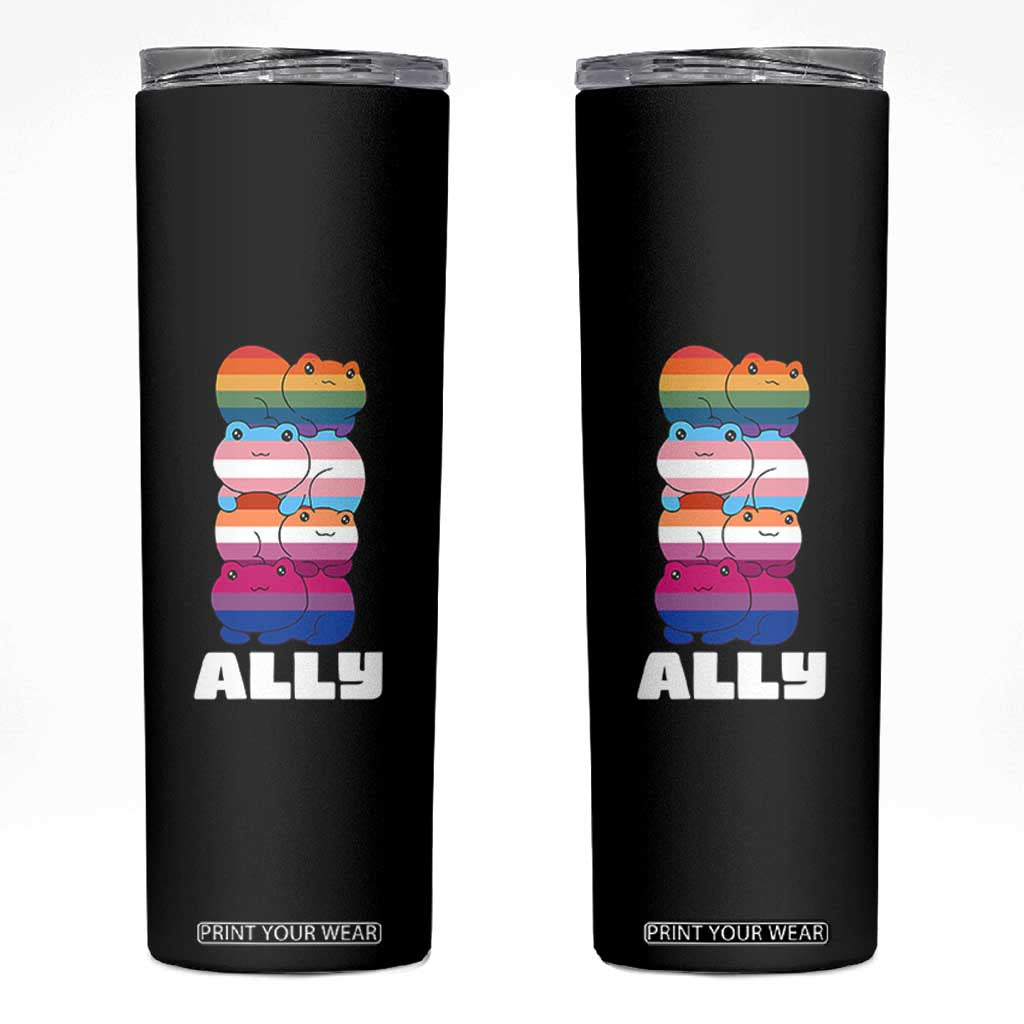 Colorful LGBTQ+ Ally Frogs Stack Skinny Tumbler Kawaii Gay Pride Support TS02 Black Print Your Wear
