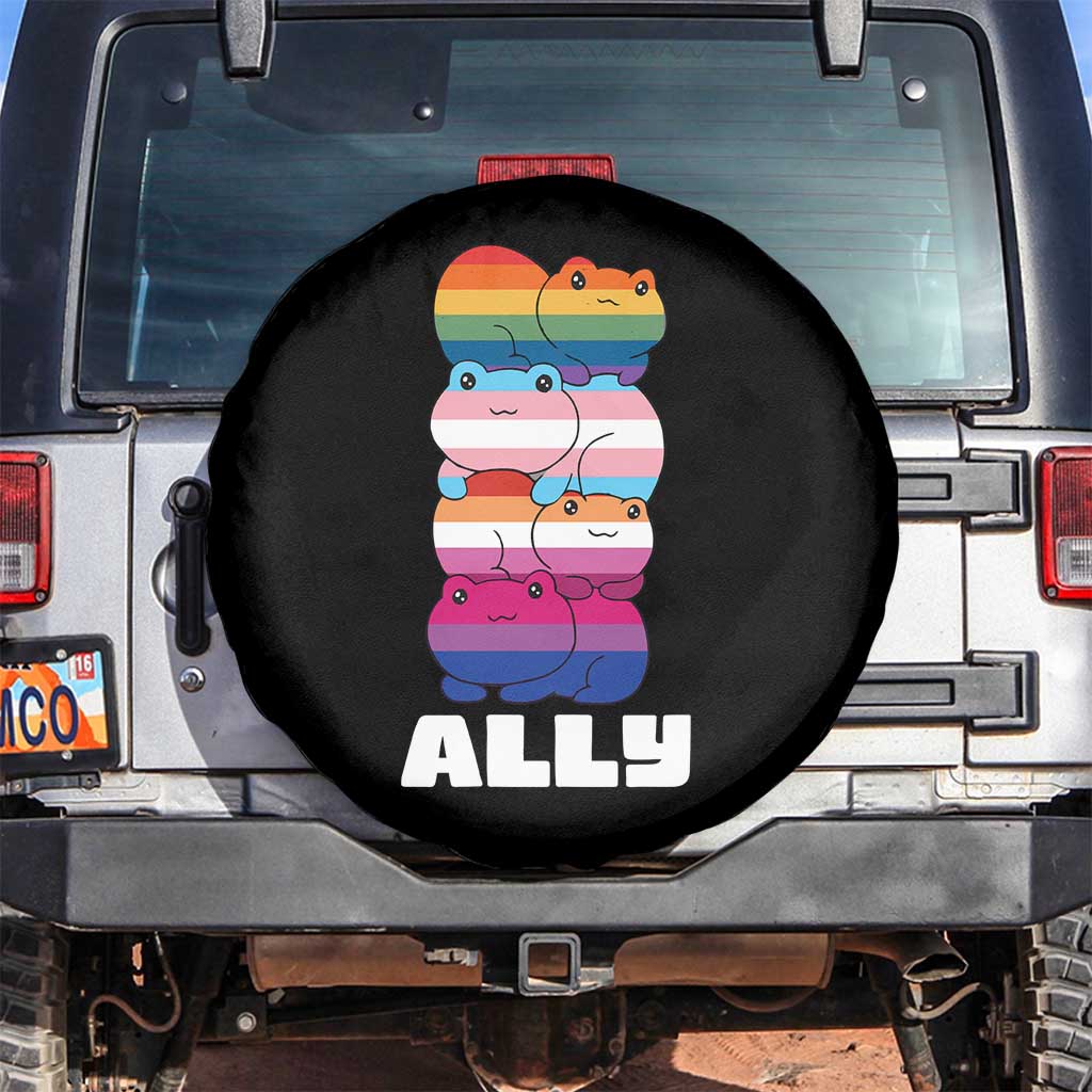 Colorful LGBTQ+ Ally Frogs Stack Spare Tire Cover Kawaii Gay Pride Support TS02 No hole Black Print Your Wear