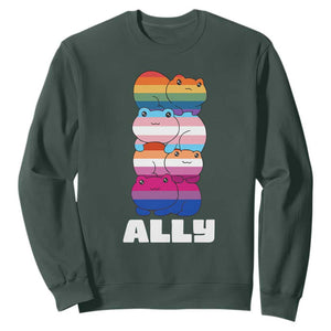 Colorful LGBTQ+ Ally Frogs Stack Sweatshirt Kawaii Gay Pride Support TS02 Dark Forest Green Print Your Wear