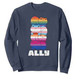 Colorful LGBTQ+ Ally Frogs Stack Sweatshirt Kawaii Gay Pride Support TS02 Navy Print Your Wear