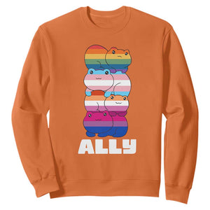 Colorful LGBTQ+ Ally Frogs Stack Sweatshirt Kawaii Gay Pride Support TS02 Orange Print Your Wear