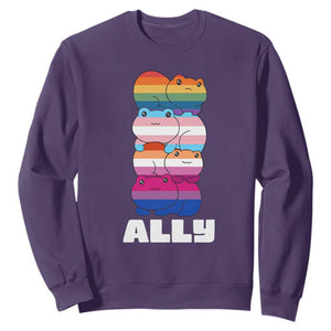 Colorful LGBTQ+ Ally Frogs Stack Sweatshirt Kawaii Gay Pride Support TS02 Purple Print Your Wear