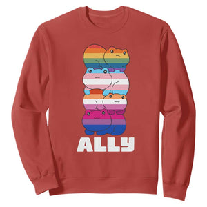 Colorful LGBTQ+ Ally Frogs Stack Sweatshirt Kawaii Gay Pride Support TS02 Red Print Your Wear