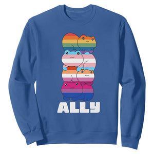 Colorful LGBTQ+ Ally Frogs Stack Sweatshirt Kawaii Gay Pride Support TS02 Royal Blue Print Your Wear