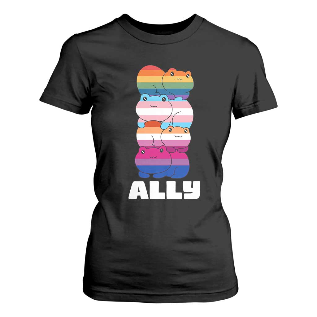 Colorful LGBTQ+ Ally Frogs Stack T Shirt For Women Kawaii Gay Pride Support TS02 Black Print Your Wear